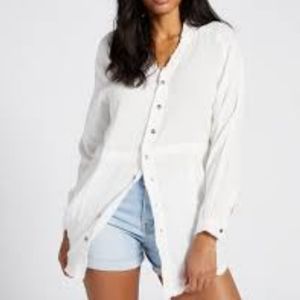 linen women white tunic shirt, size S